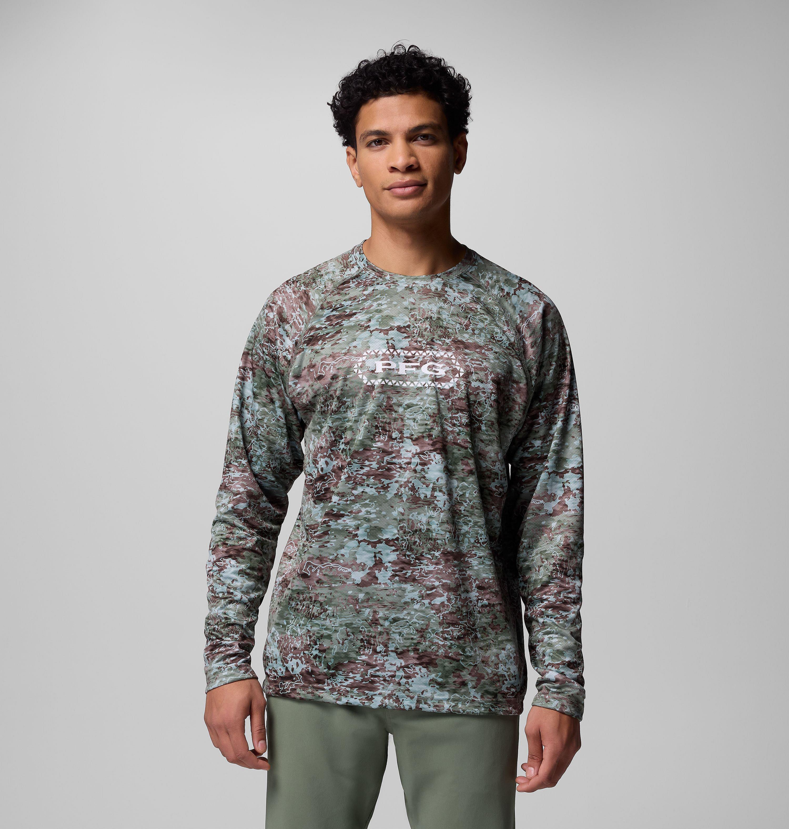 Men's PFG Super Solar Stream Border Hex Long Sleeve Shirt
